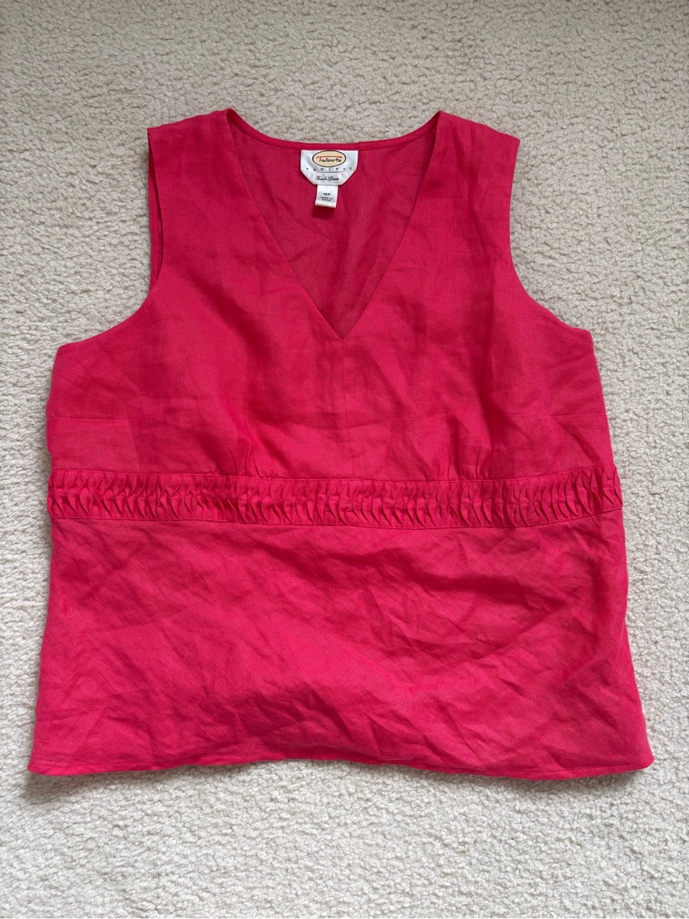 Talbots hot pink sleeveless Irish linen top side zipper sz 16P chic summer light